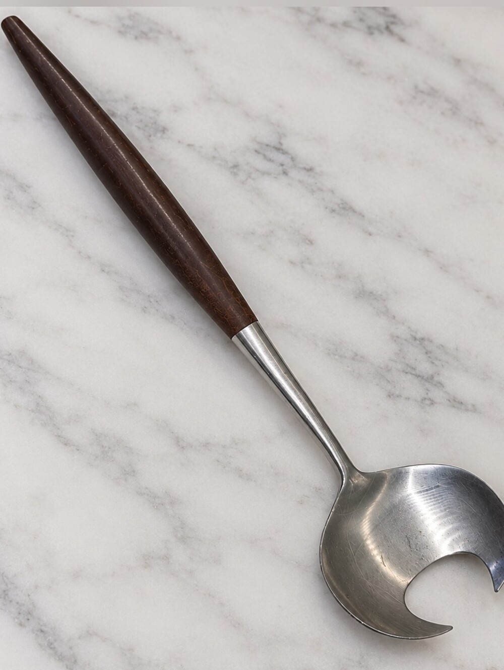 Vintage American Tempo MCM Salad Serving Spoon Faux Wood Handle Japan 10”